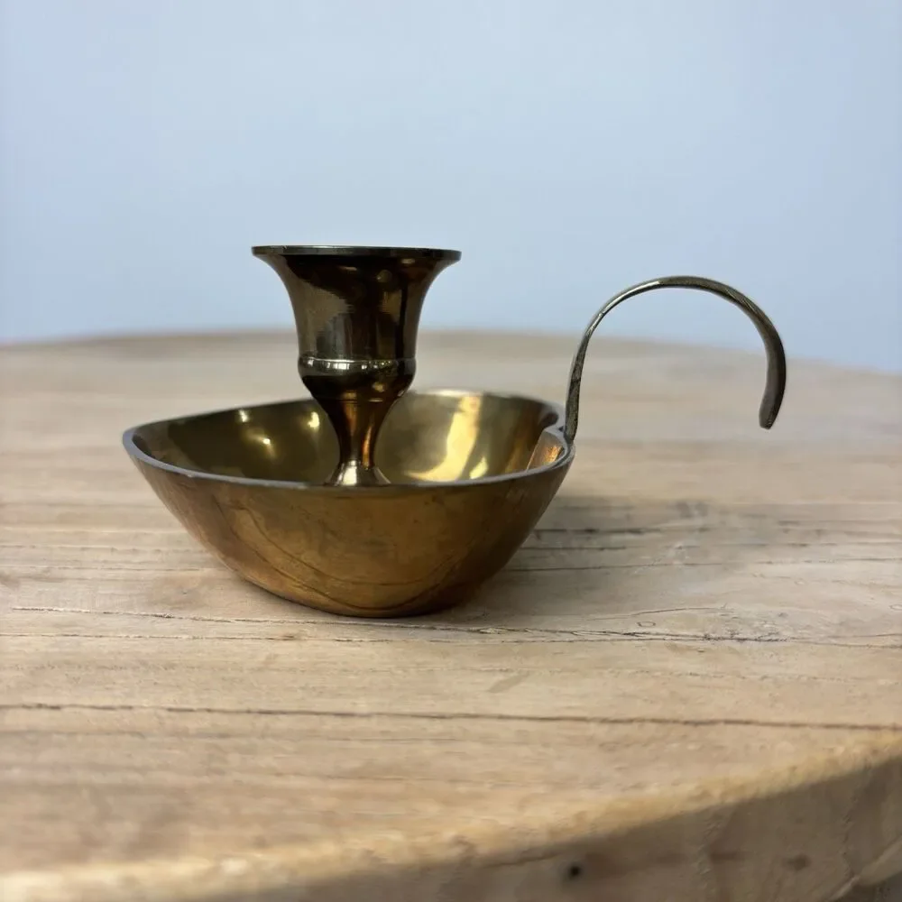Vintage Brass Heart Shaped Chamberstick Candle Holder Cottagecore Granny Decor